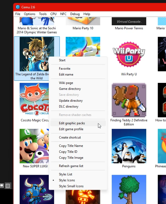 واجهة تحميل الحزم في Cemu
