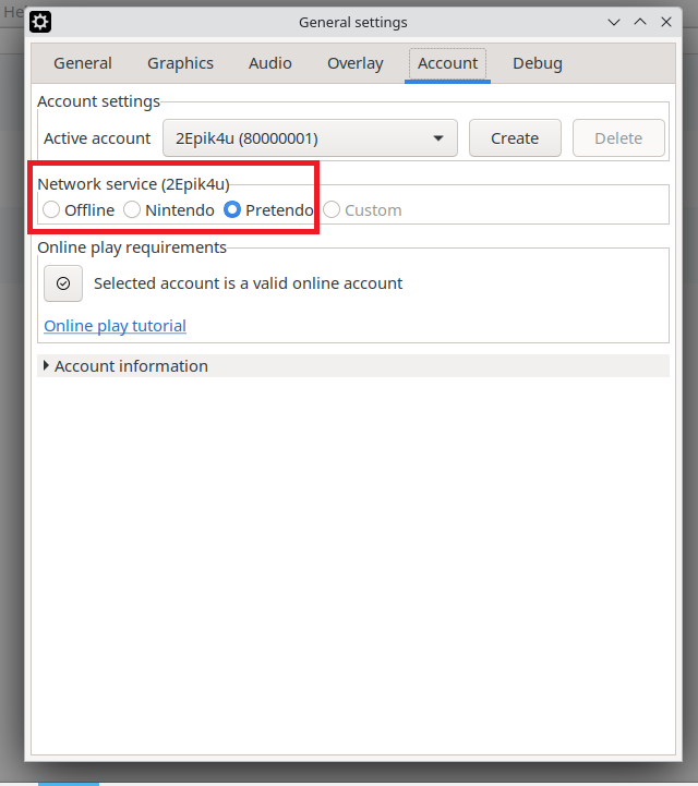 إعدادات الحساب في Cemu لتفعيل Pretendo